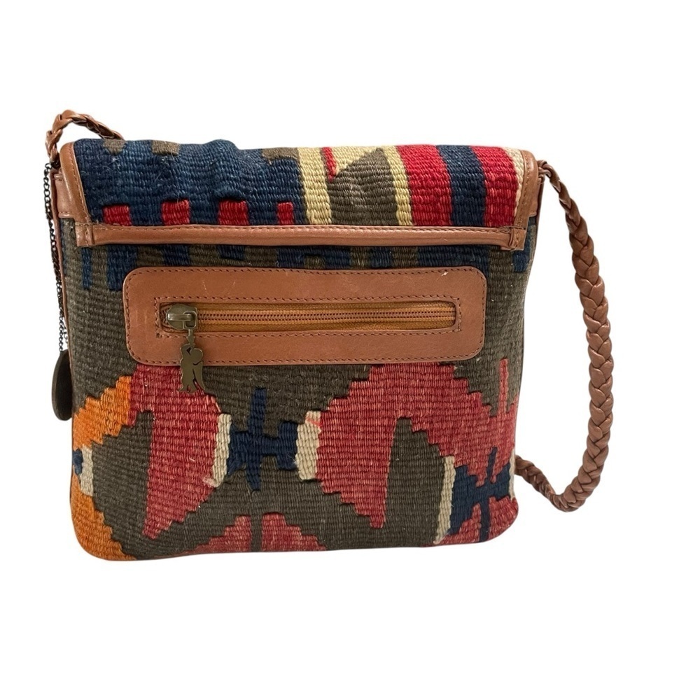 American Angel Kilim Tribal Shoulder Bag 9”L x 7.”H x 3”W bottom 17” Strap - Picture 2 of 14